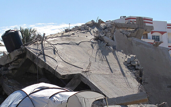 Damaged buildings in Gaza in 2015