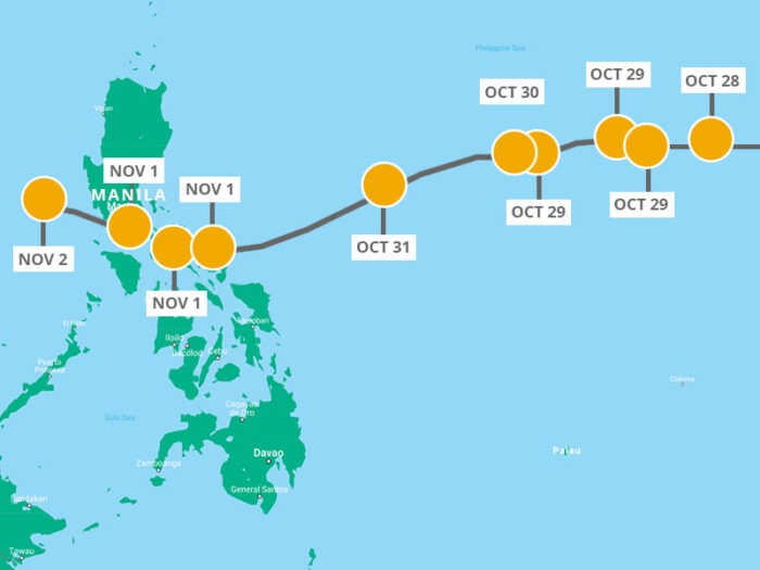 Typhoon Goni path map Philippines 2020