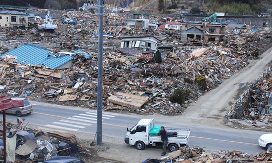 Destroyed buildings in Japan after the earthquake there in 2011